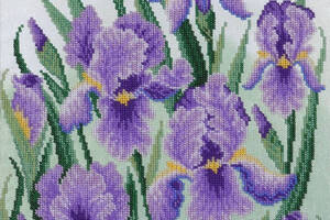 Набір для вишивки бісером 'Фіолетові іриси' півники, квіти, декор, букет, сад часткова викладка 28х35 см