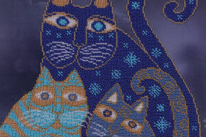 Набір для вишивки бісером 'Милі Котики' кошеня, кішка, кіт, ніч, Зірка, часткова викладка, 29x32 см