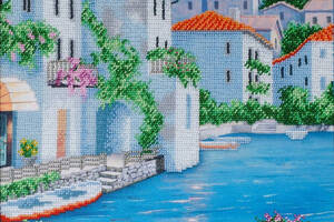 Набір для вишивки бісером 'Острів Сицилія' квіти, будиночки, курорт, пейзаж, гори, часткова викладка, 31x46 см