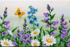 Набір для вишивки бісером 'Польові квіти' ромашка метелик луг волошки луг часткова викладка, 49.5х16 см