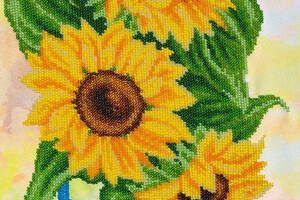 Набір для вишивки бісером 'Соняшник' букет, квіти, вінтажний, часткова викладка, Чехія, 30x22 см