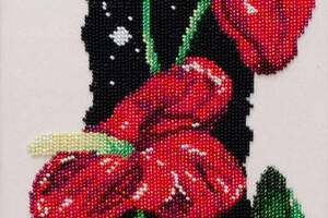 Набір для вишивки бісером 'Спатифіллум червоний' квіти, ніч, будинок, затишок, кали, часткова викладка, 19х51.5 см