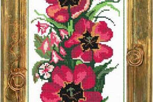 Набір для вишивки хрестиком Букет тюльпанів страмін Zweigart Madeira муліне 20х50 см