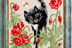 Набір для вишивки хрестиком ' Кіт у маках ' Zweigart Madeira муліне 25х25 см
