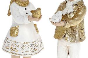 Набор 2 декоративных фигурки 'Детки с Птичками' 20см, белый с золотом