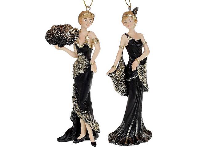 Набор 2 подвесные статуэтки 'Мадмуазель' 15см, полистоун, чёрный с шампанью