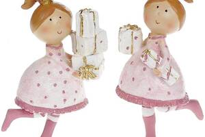 Набор 2 статуэтки-подвески 'Девчонка с Подарками' 9.5х5х11.5см, розовый