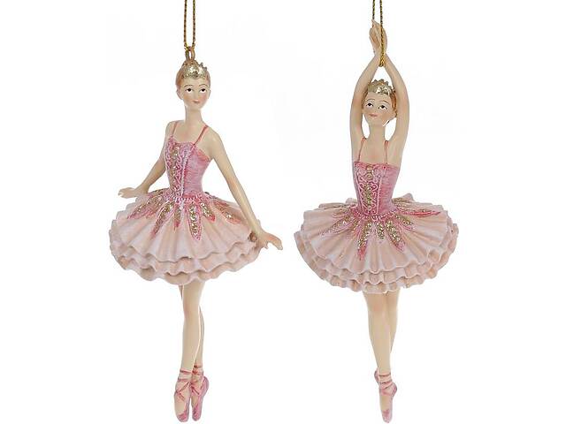 Набор 6 подвесных статуэток 'Балерина' 14.5см, полистоун, розовый
