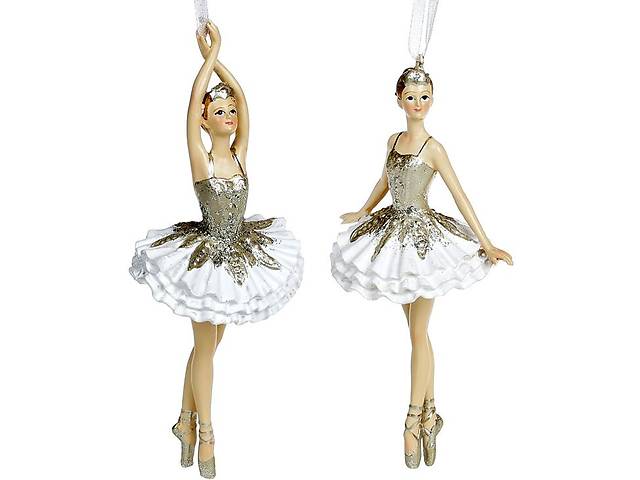 Набор 6 подвесных статуэток 'Балерина' 14.5см, шампань с белым