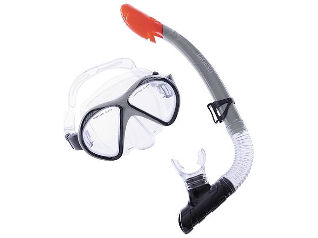 Набор для плавания маска с трубкой LEGEND M293P-SN110-PVC Черный-Серый-Прозрачный