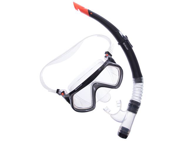 Набор для плавания маска с трубкой Zelart M166-SN52-SIL Черный-Серый-прозначный
