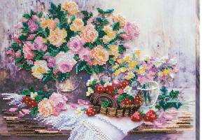 Набор для вышивки бисером на натуральном художественном холсте Абрис Арт Розовая дымка AB-491