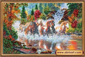 Набор для вышивки бисером на натуральном художественном холсте Абрис Арт Семерка лошадей AB-278