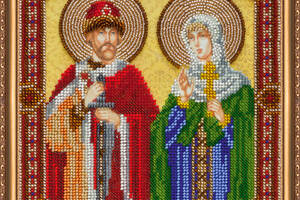 Набор для вышивки бисером на натуральном художественном холсте Абрис Арт Икона святого князя Петра и святой княгини Ф...