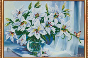 Набор для вышивки бисером на натуральном художественном холсте Абрис Арт Белые лилии AB-335