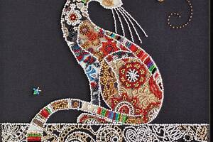 Набор для вышивки бисером на натуральном художественном холсте Абрис Арт Кошечка и мотылек AB-794
