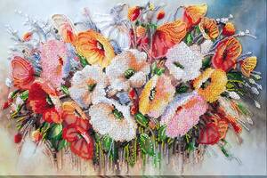 Набор для вышивки бисером на натуральном художественном холсте Абрис Арт Нежные цветы AB-805