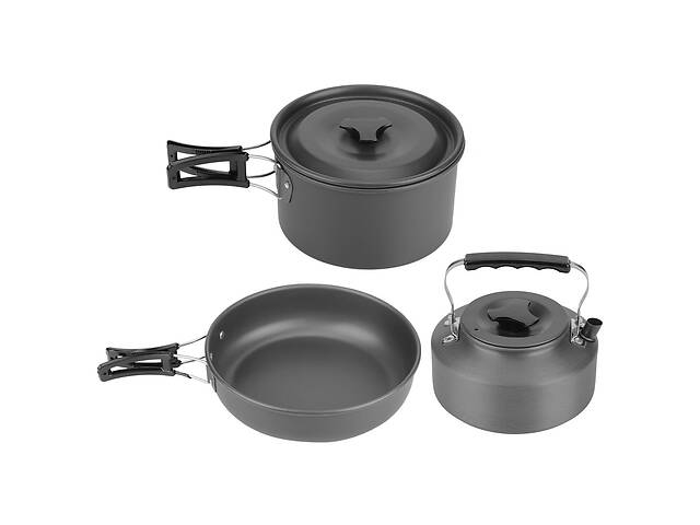 Набор посуды туристический Steel Set D-311 3 предмета (каструля, сковородка, чайник) (3_03313)