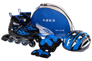Набор роликовые коньки и комплект защиты Banwei SK-180 BW-188 39-42 Черный-синий