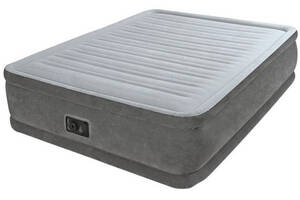 Надувная кровать велюровая Intex 64412 с электронасосом 191х99х46 см Серый (008640)