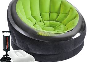 Надувное кресло Intex 66581-2, 112 х 109 х 69 см, с ручным насосом и подушкой, Зеленое (hub_y1wkbw)