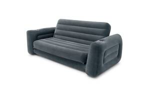 Надувной диван Intex 66552 - 3 203 х 224 х 66 см Флокированный диван трансформер 2 в 1 Серый