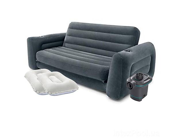 Надувной диван Intex 66552-4, 203 х 224 х 66 см с электрическим насосом и подушками Черный