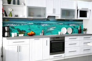 Наклейка на скинали Zatarga на кухню «Акулий привет» 600х2500 мм виниловая 3Д наклейка кухонный фартук самоклеящаяся