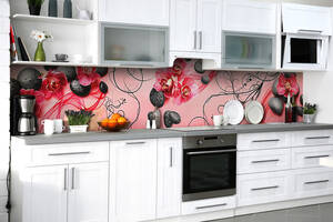 Наклейка на скіналі Zatarga на кухню «Червоні орхідеї» 600х2500 мм вінілова 3Д наклейка кухонний фартух самоклеюча