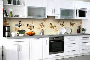 Наклейка на скинали Zatarga на кухню «Бабочки в охре» 650х2500 мм виниловая 3Д наклейка кухонный фартук самоклеящаяся