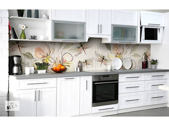Наклейка на скинали Zatarga на кухню «Белая стрекоза любви» 650х2500 мм виниловая 3Д наклейка кухонный фартук