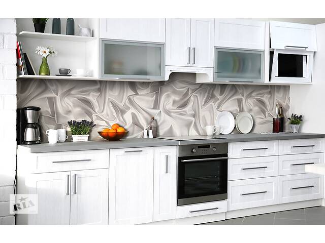 Наклейка на скинали Zatarga на кухню «Белый шёлк» 600х2500 мм виниловая 3Д наклейка кухонный фартук самоклеящаяся
