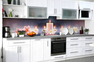 Наклейка на скинали Zatarga на кухню «Дыхание свеч» 600х3000 мм виниловая 3Д наклейка кухонный фартук самоклеящаяся