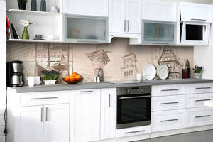 Наклейка на скинали Zatarga на кухню «Европа в сепии» 600х3000 мм виниловая 3Д наклейка кухонный фартук самоклеящаяся