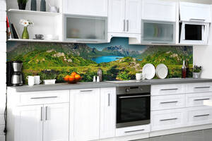 Наклейка на скинали Zatarga на кухню «Горное озеро» 600х2500 мм виниловая 3Д наклейка кухонный фартук самоклеящаяся