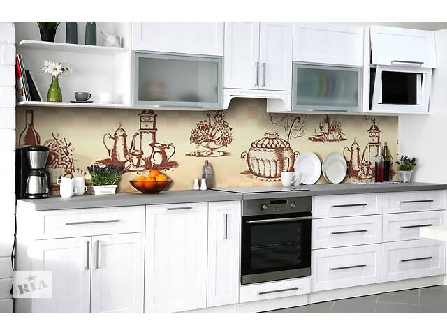 Наклейка на скинали Zatarga на кухню «Кухонные зарисовки» 600х3000 мм виниловая 3Д наклейка кухонный фартук самоклеящ...