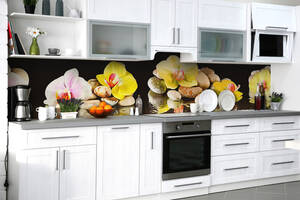 Наклейка на скинали Zatarga на кухню «Орхидеи на камнях» 650х2500 мм виниловая 3Д наклейка кухонный фартук самоклеящаяся