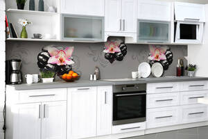 Наклейка на скинали Zatarga на кухню «Орхидея на отдыхе» 650х2500 мм виниловая 3Д наклейка кухонный фартук самоклеящаяся