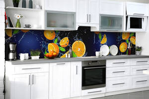 Наклейка на скинали Zatarga на кухню «Парящие апельсины» 650х2500 мм виниловая 3Д наклейка кухонный фартук самоклеящаяся