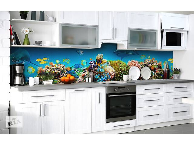 Наклейка на скинали Zatarga на кухню «Подводные рифы» 600х3000 мм виниловая 3Д наклейка кухонный фартук самоклеящаяся
