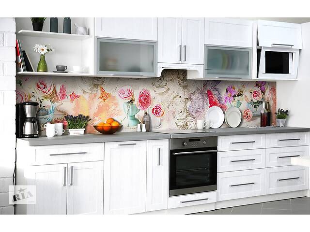 Наклейка на скіналі Zatarga на кухню «Півоноподібні троянди» 600х2500 мм вінілова 3Д наклейка кухонний фартух самоклеюча