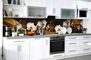 Наклейка на скинали Zatarga на кухню «Роскошь белой орхидеи» 600х2500 мм виниловая 3Д наклейка кухонный фартук