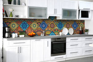 Наклейка на скинали Zatarga на кухню «Цветная мозаика» 600х3000 мм виниловая 3Д наклейка кухонный фартук самоклеящаяся