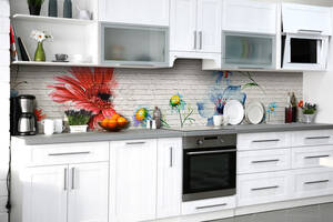 Наклейка на скинали Zatarga на кухню «Цветочный граффити» 600х2500 мм виниловая 3Д наклейка кухонный фартук самоклеящ...