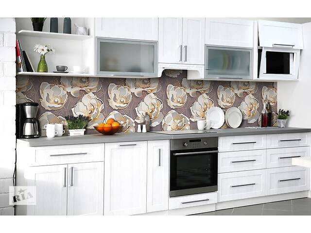 Наклейка на скинали Zatarga на кухню «Цветы серой сепии» 600х2500 мм виниловая 3Д наклейка кухонный фартук самоклеящаяся