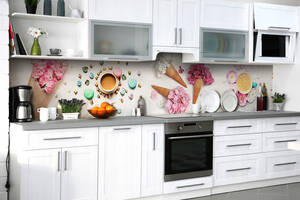 Наклейка на скинали Zatarga на кухню «Цветы в стакане» 600х2500 мм виниловая 3Д наклейка кухонный фартук самоклеящаяся