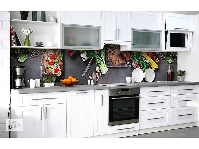 Наклейка на скинали Zatarga на кухню «Зелень и томаты» 600х2500 мм виниловая 3Д наклейка кухонный фартук самоклеящаяся
