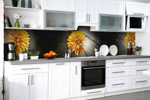 Наклейка на скинали Zatarga на кухню «Жёлтые георгины» 600х2500 мм виниловая 3Д наклейка кухонный фартук самоклеящаяся