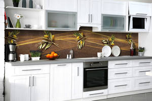 Наклейка на скинали Zatarga на кухню «Золотая оливка» 600х2500 мм виниловая 3Д наклейка кухонный фартук самоклеящаяся