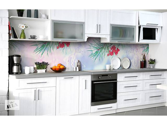 Наклейка на скинали Zatarga на кухню «Зимние ягоды» 650х2500 мм виниловая 3Д наклейка кухонный фартук самоклеящаяся
